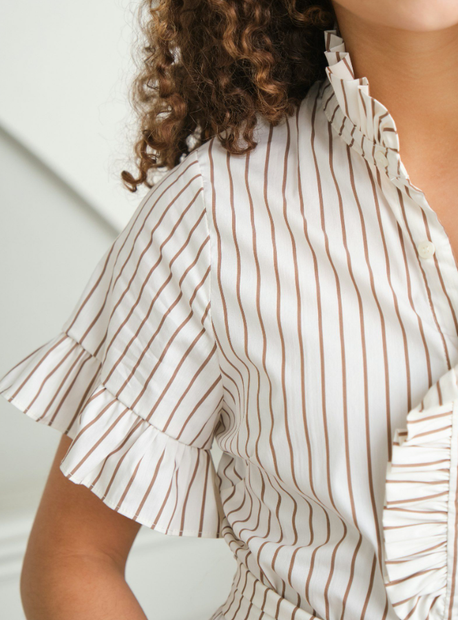 Nellie Wide Stripe Dress Production Ivory
