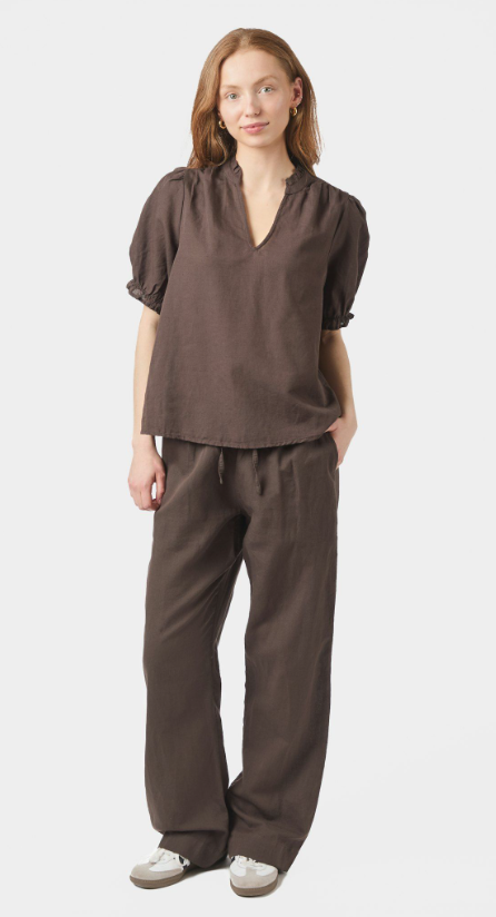 Odesa Linen Blouse Dark Brown