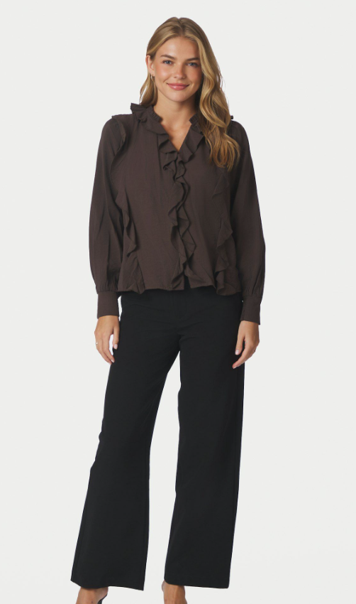 Larine Ruffle Blouse Dark Brown