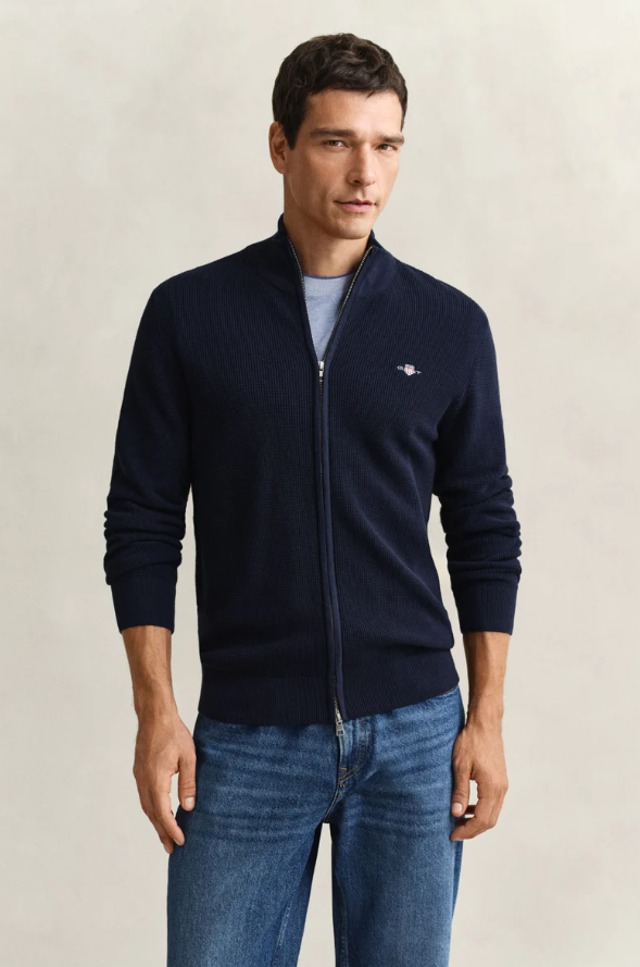 Waffle Knit Zip Cardigan