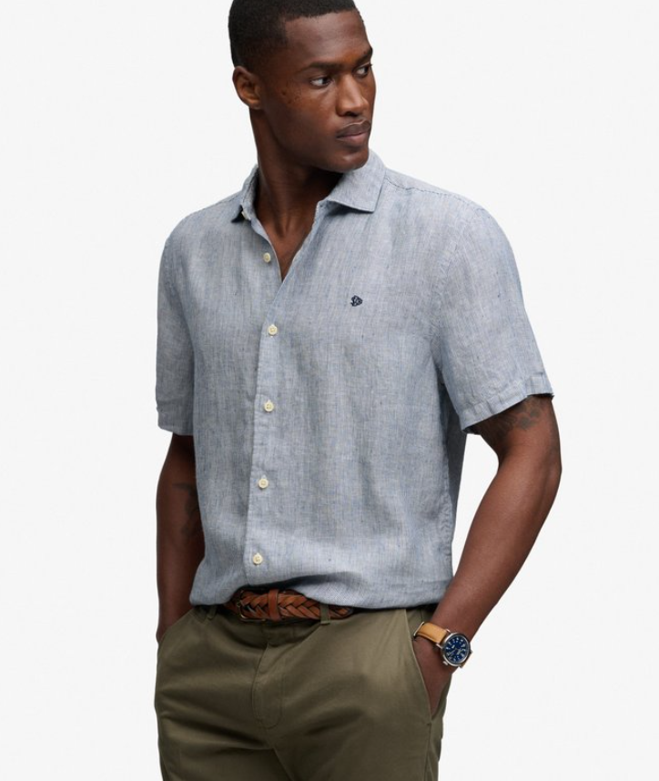 Riviera S/S Linen Shirt Ticking Navy Stripe