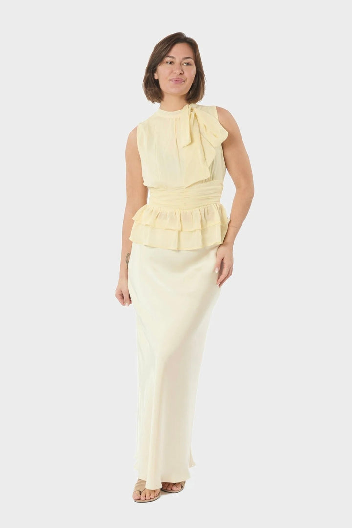 Ansol Solid Chiffon Top Light Yellow