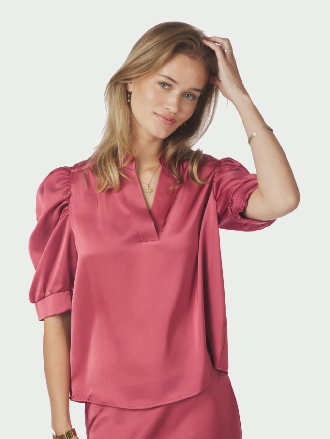 Roella Heavy Sateen Blouse Cherry Pink