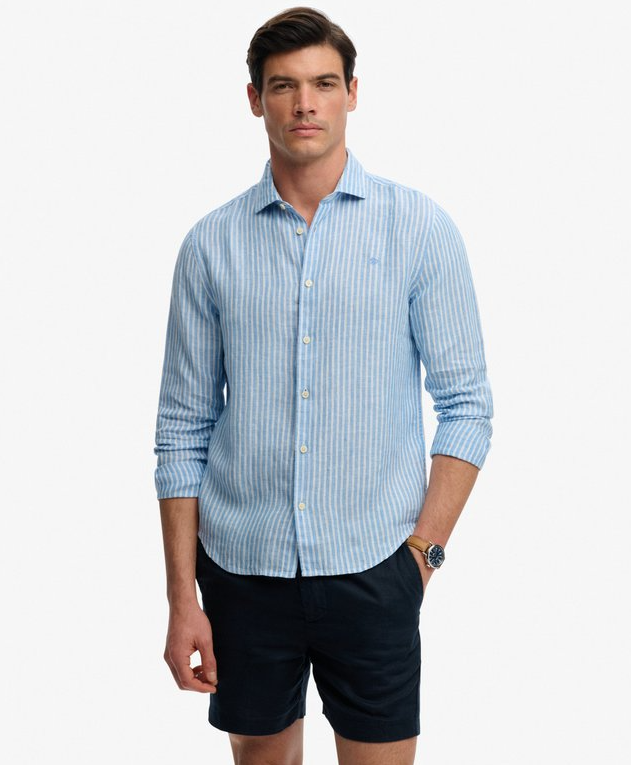Riviera L/S Linen Shirt Classic Blue Stripe