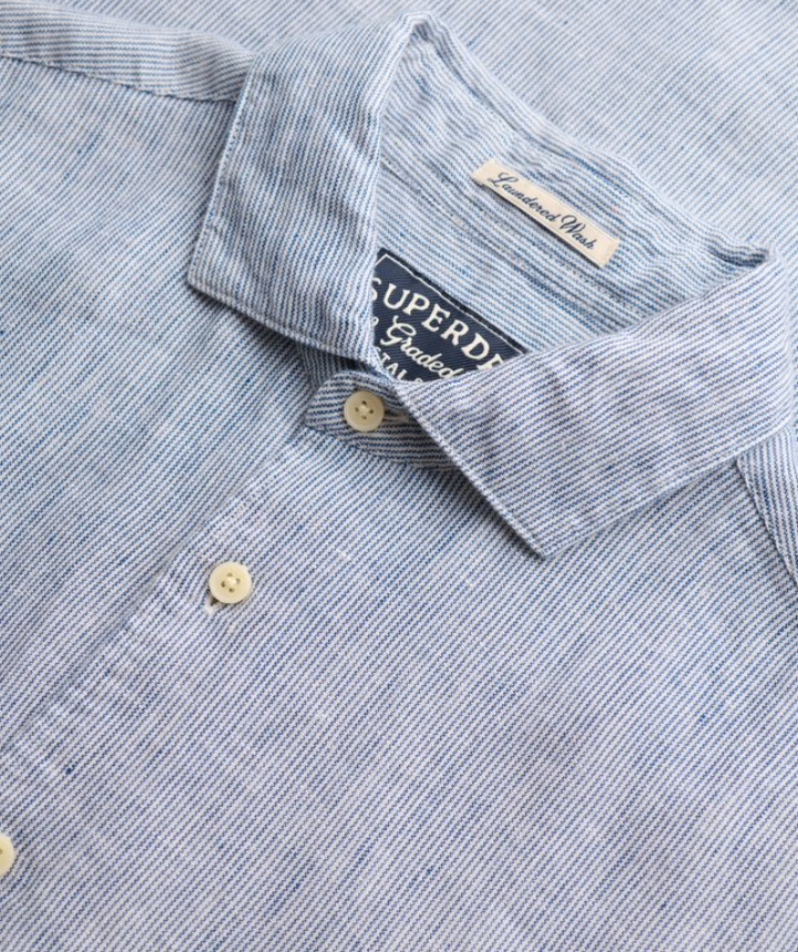 Riviera S/S Linen Shirt Ticking Navy Stripe