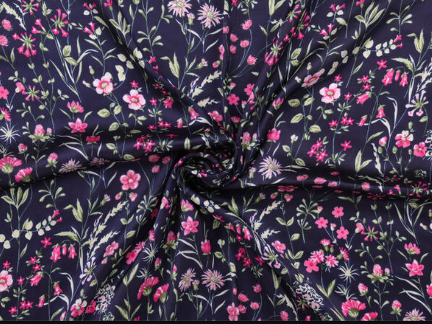 Skjerf med Floral Print 70x70 cm Marine Blå