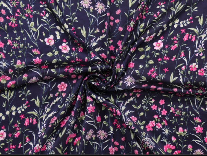 Skjerf med Floral Print 70x70 cm Marine Blå