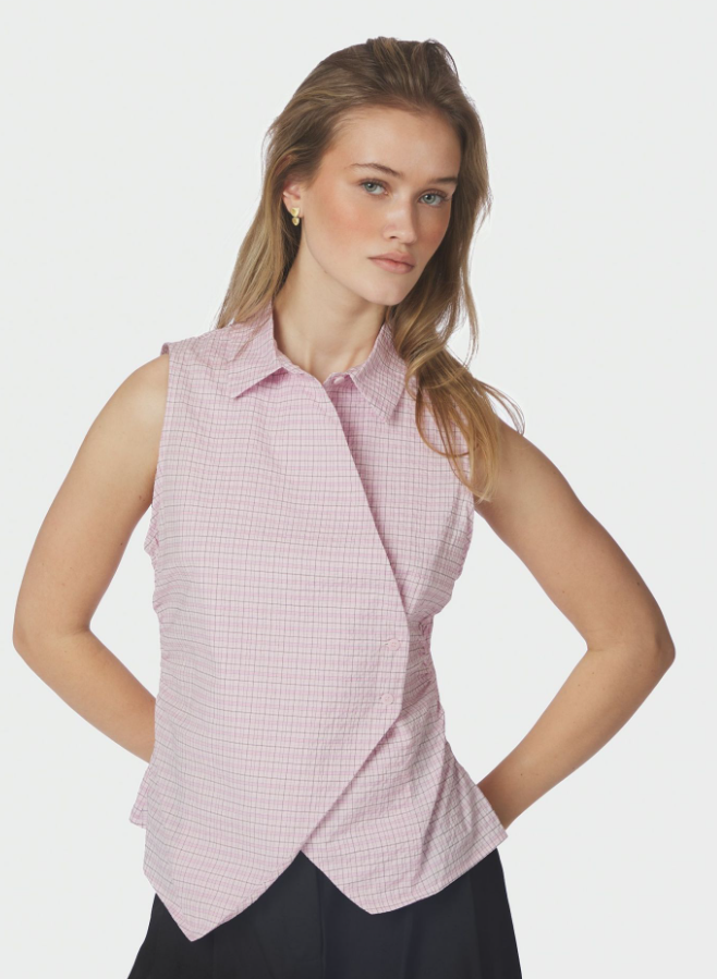 Celest Check Top Light Pink