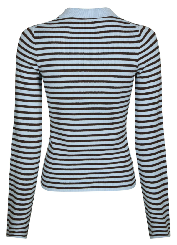 Fannya LS Striped Knit Polo Light Blue