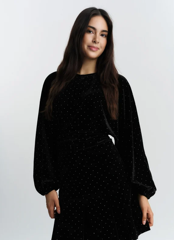Jamal Stud Velour Dress Black
