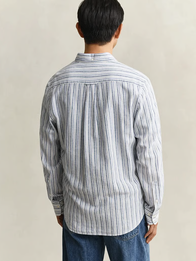 Reg Cotton Linen Stripe Shirt Vintage Blue