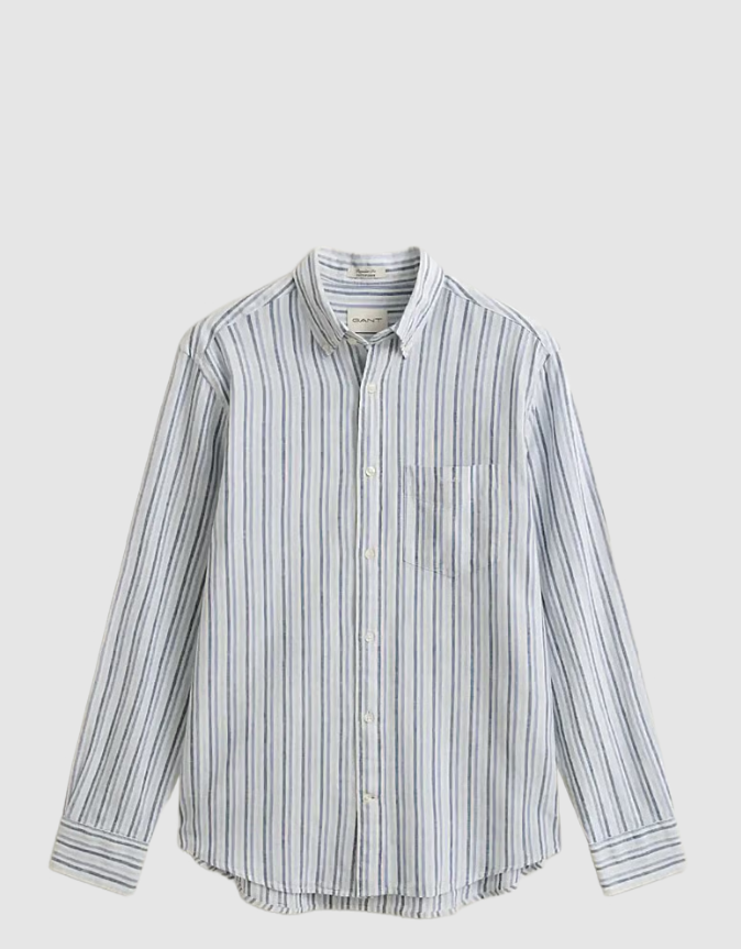 Reg Cotton Linen Stripe Shirt Vintage Blue