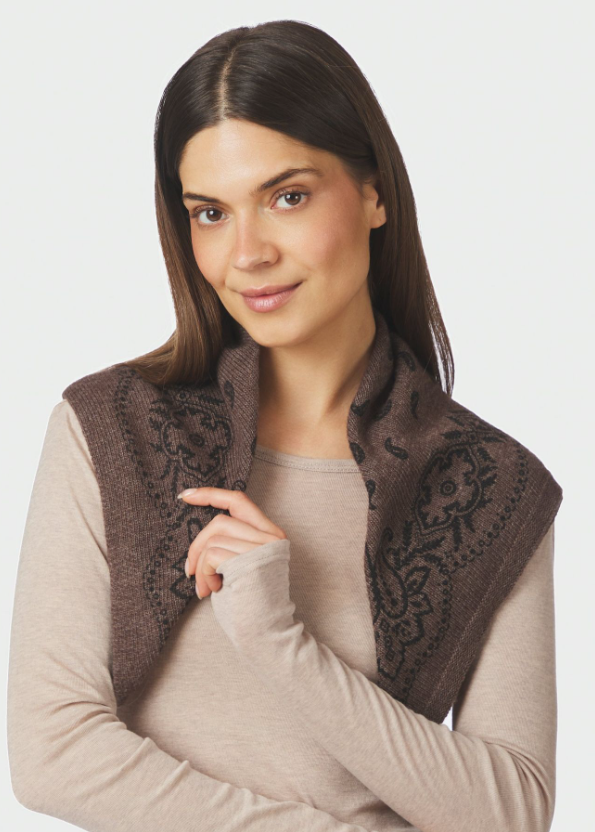 Adelina Paisley Knit Scarf Brown Melange
