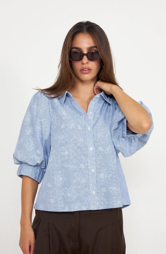 Etta Flower Stripe Shirt Light Blue