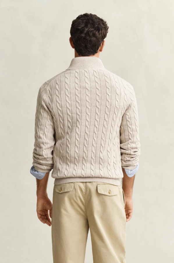 Cotton Cable Half Zip Clay Beige