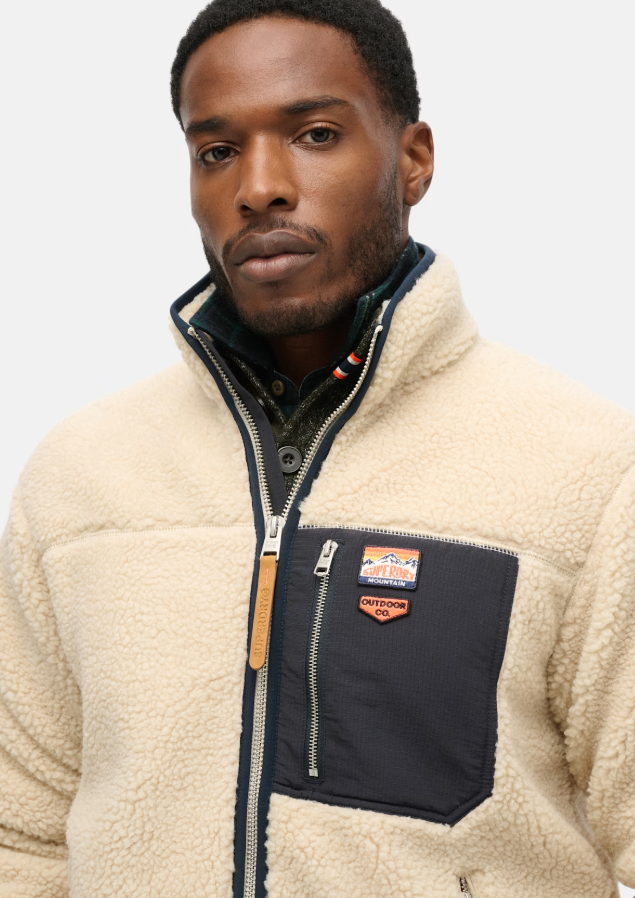 Vintage Retro Full Zip Fleece Oatmeal/Oli