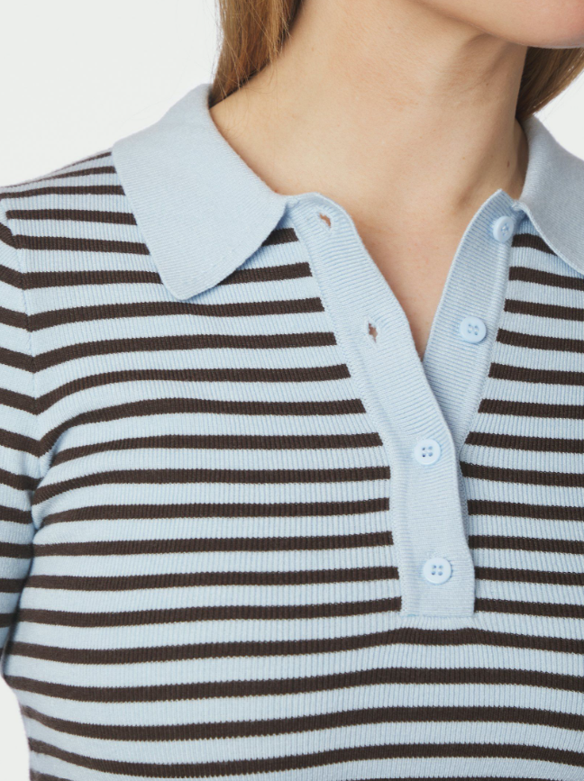 Fannya LS Striped Knit Polo Light Blue