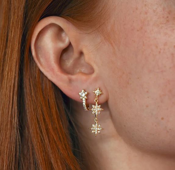 Aurora Dangling Crystal Star Stud Earrings