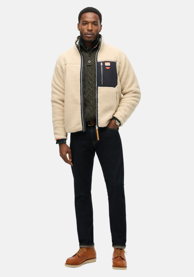 Vintage Retro Full Zip Fleece Oatmeal/Oli