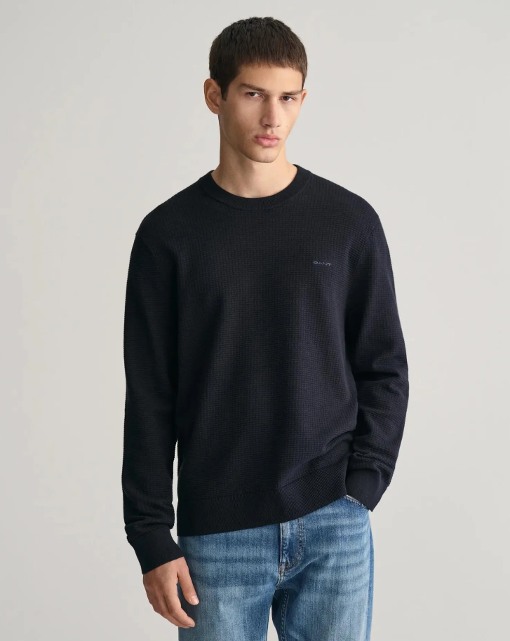 Textured Cotton C-Neck