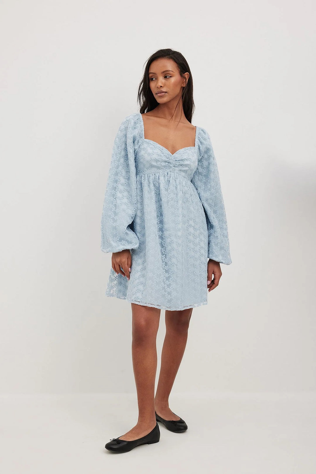 Puffy Sleeve Gathered Mini Dress